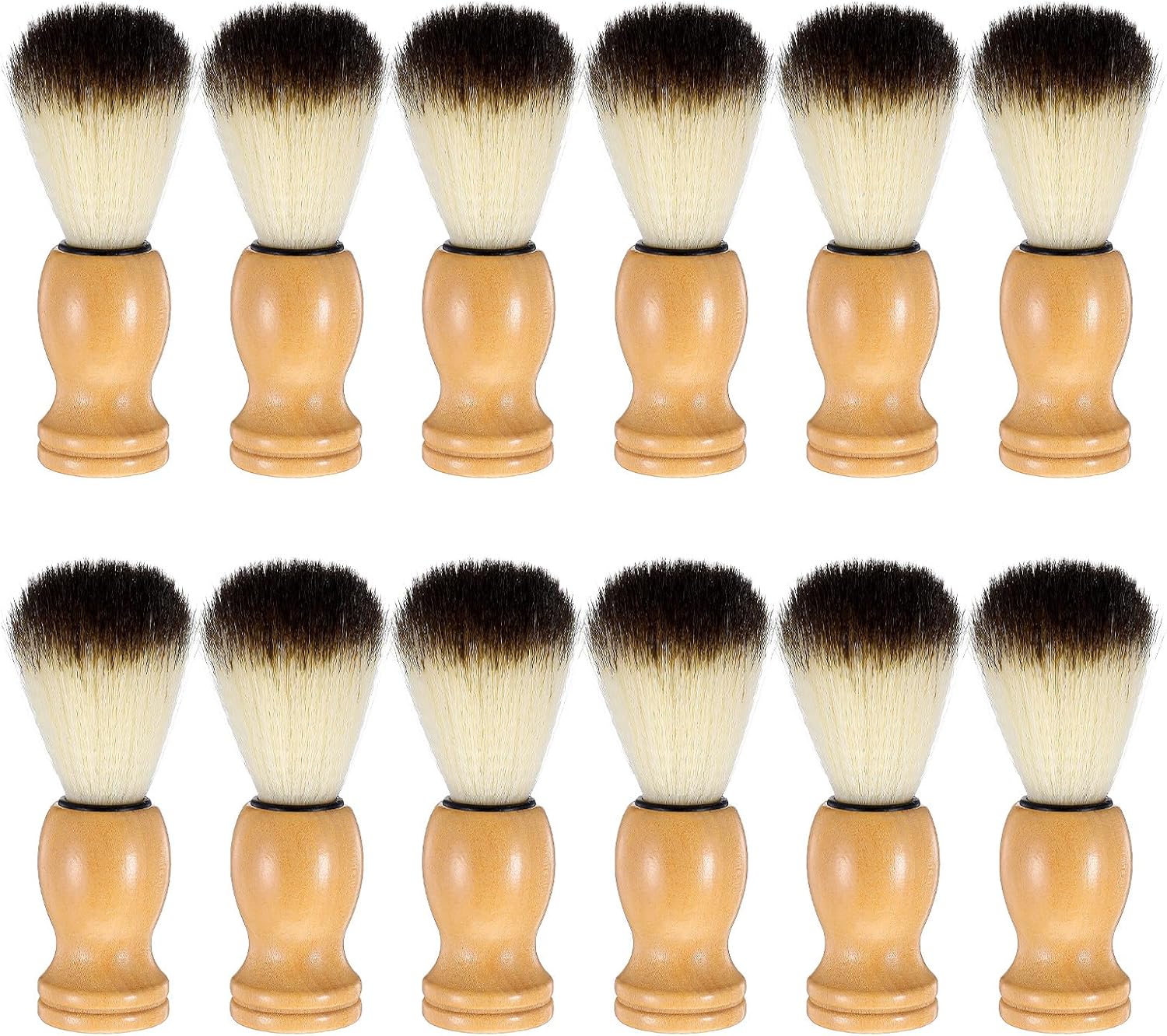 12 Pcs Wood Handled Hair Shaving Brush Professional Salon Tools Beard Grooming Tool for Men Shave Accessory