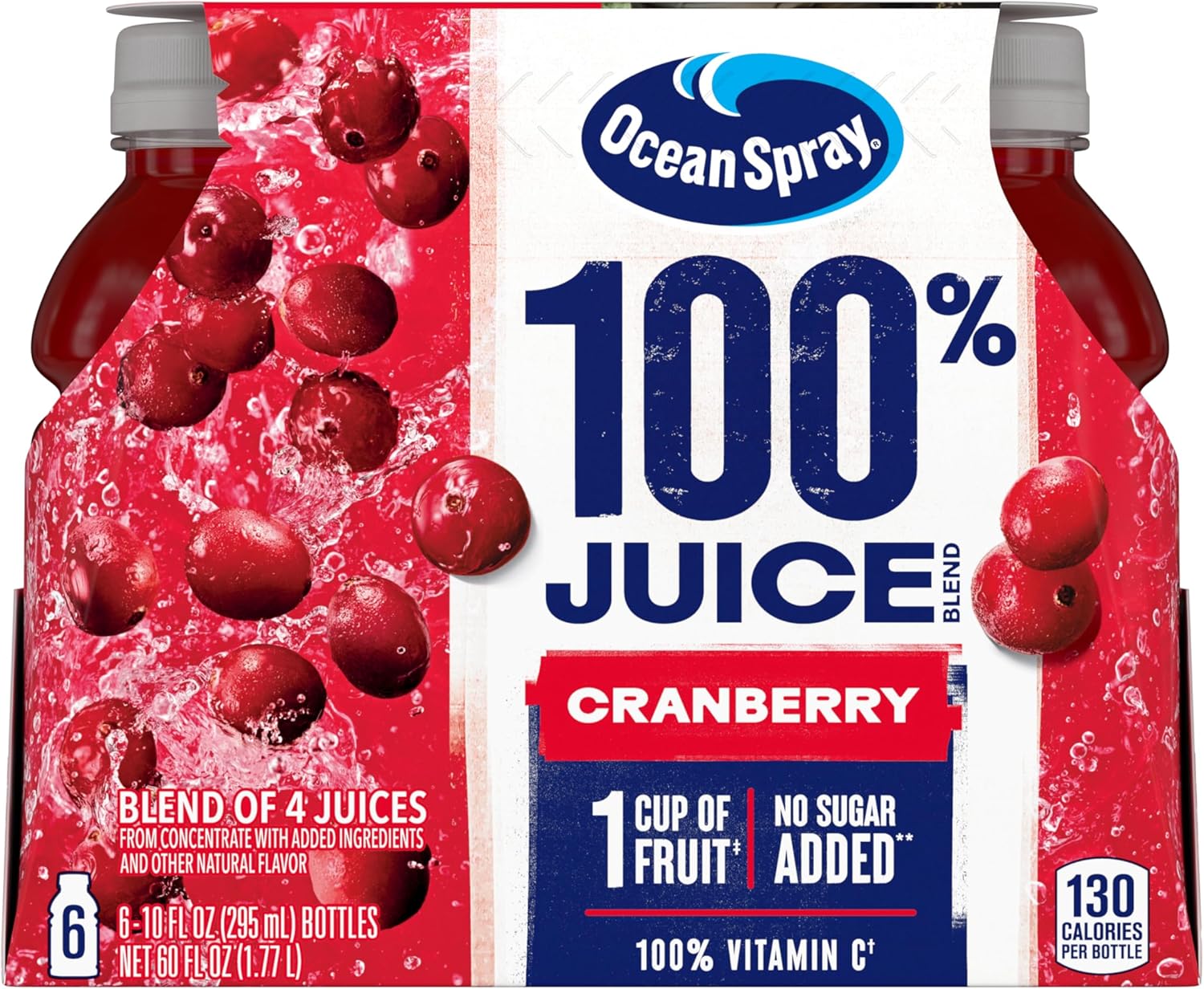 Ocean Spray 100% Juice, Cranberry Juice, 10 Ounce Bottle (Pack of 6)