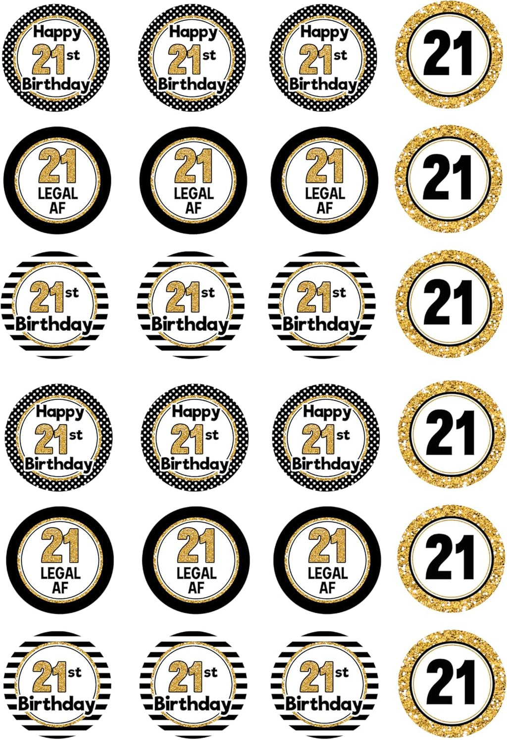 21st Birthday - 24 Edible MINI Wafer Cupcake Toppers 1.5 inches