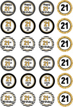 21st Birthday - 24 Edible MINI Wafer Cupcake Toppers 1.5 inches