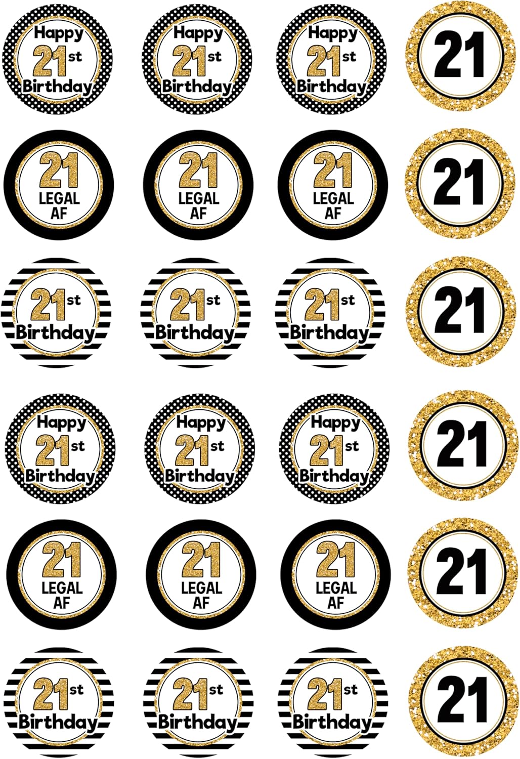 21st Birthday - 24 Edible MINI Wafer Cupcake Toppers 1.5 inches