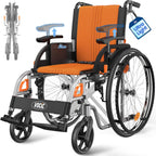 VOCIC Ultra Lightweight Wheelchair for Adults, 23lb Frame Portable Foldable Self-Propelled Wheelchairs for Seniors with Quick Release Wheels, Swing-Away Footrests,Flip-Back Arm, 300 lbs Orange