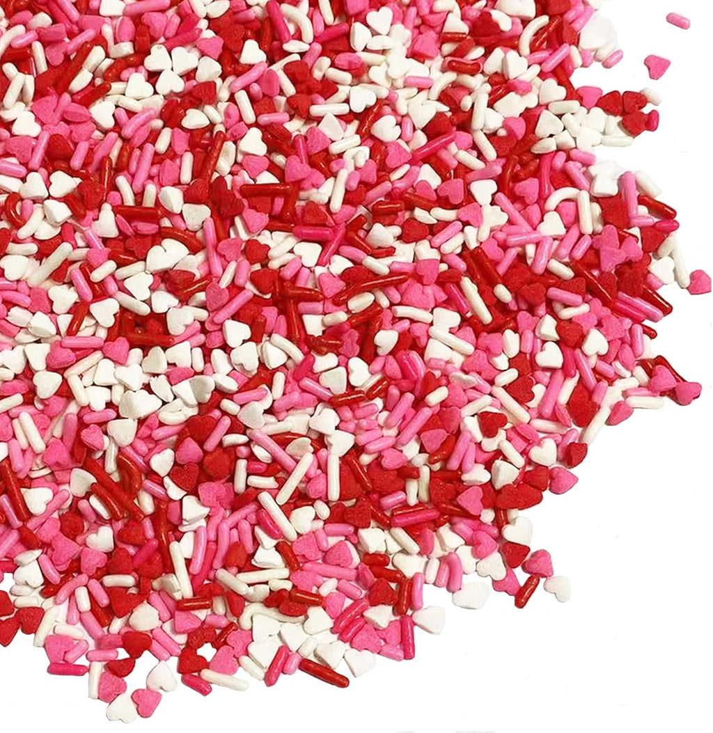 Sentovac Valentine Sprinkles Red Pink White Heart Jimmies Sprinkles Mix Edible for Cake Decorating Candy Cupcake Cake Topper Cookie Baking Decorations Wedding Supplies