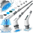 Electric Spin Scrubber, Cordless Bathroom Cleaning Brush for Home, 420PRM Shower Scrubber with 8 Replaceable Head, 3 Speeds, Adjustable Long Handle for Bathroom, Bathtub, Car, Kitchens- Grey