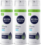 NIVEA MEN Sensitive Shave Gel, Shaving Gel for Men with Sensitive Skin, Enriched with VitaminPro Complex, 7 Oz Can, Pack of 3