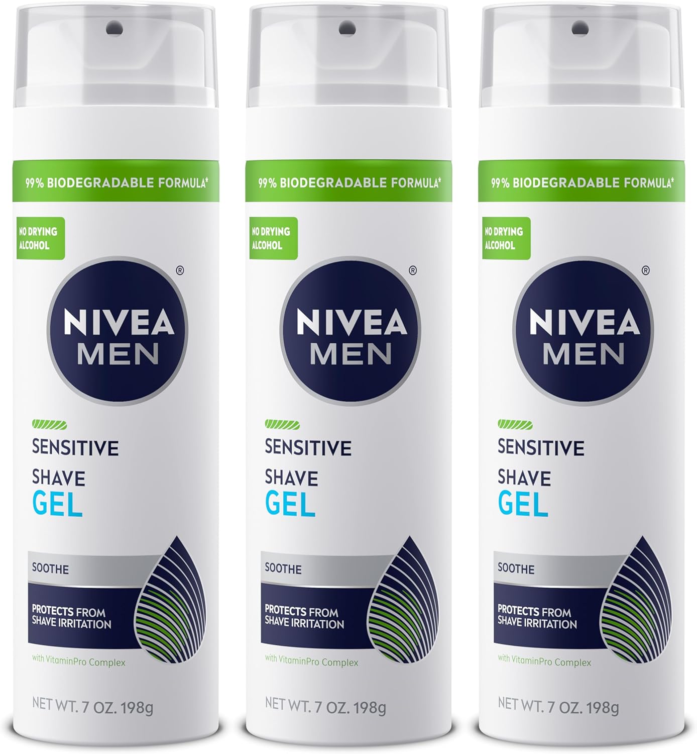 NIVEA MEN Sensitive Shave Gel, Shaving Gel for Men with Sensitive Skin, Enriched with VitaminPro Complex, 7 Oz Can, Pack of 3