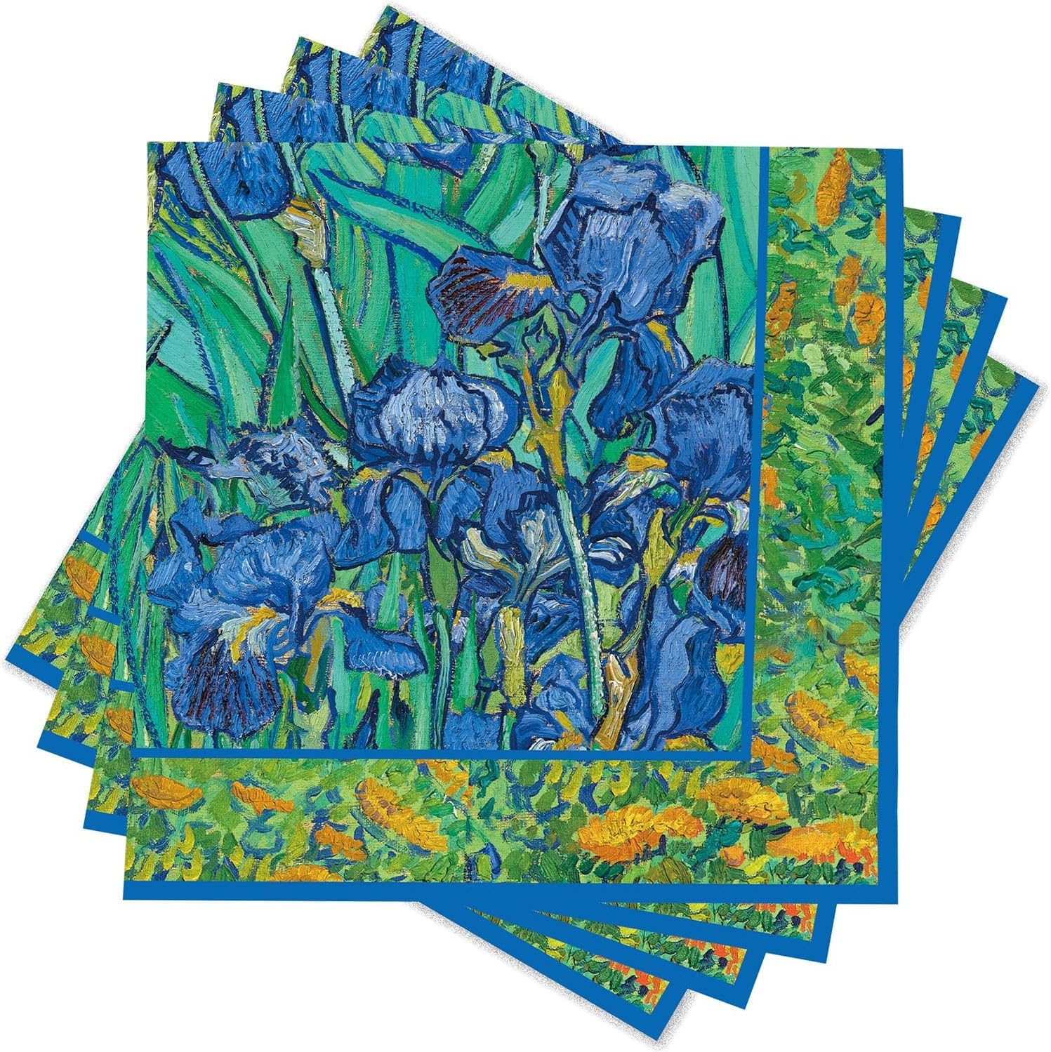 RainCaper 20 PK Beverage Napkins, van Gogh "Irises" | 5 x 5 Cocktail Napkins Folded, Disposable Party Napkins For Weddings, Baby & Bridal Showers, Birthdays, Graduation