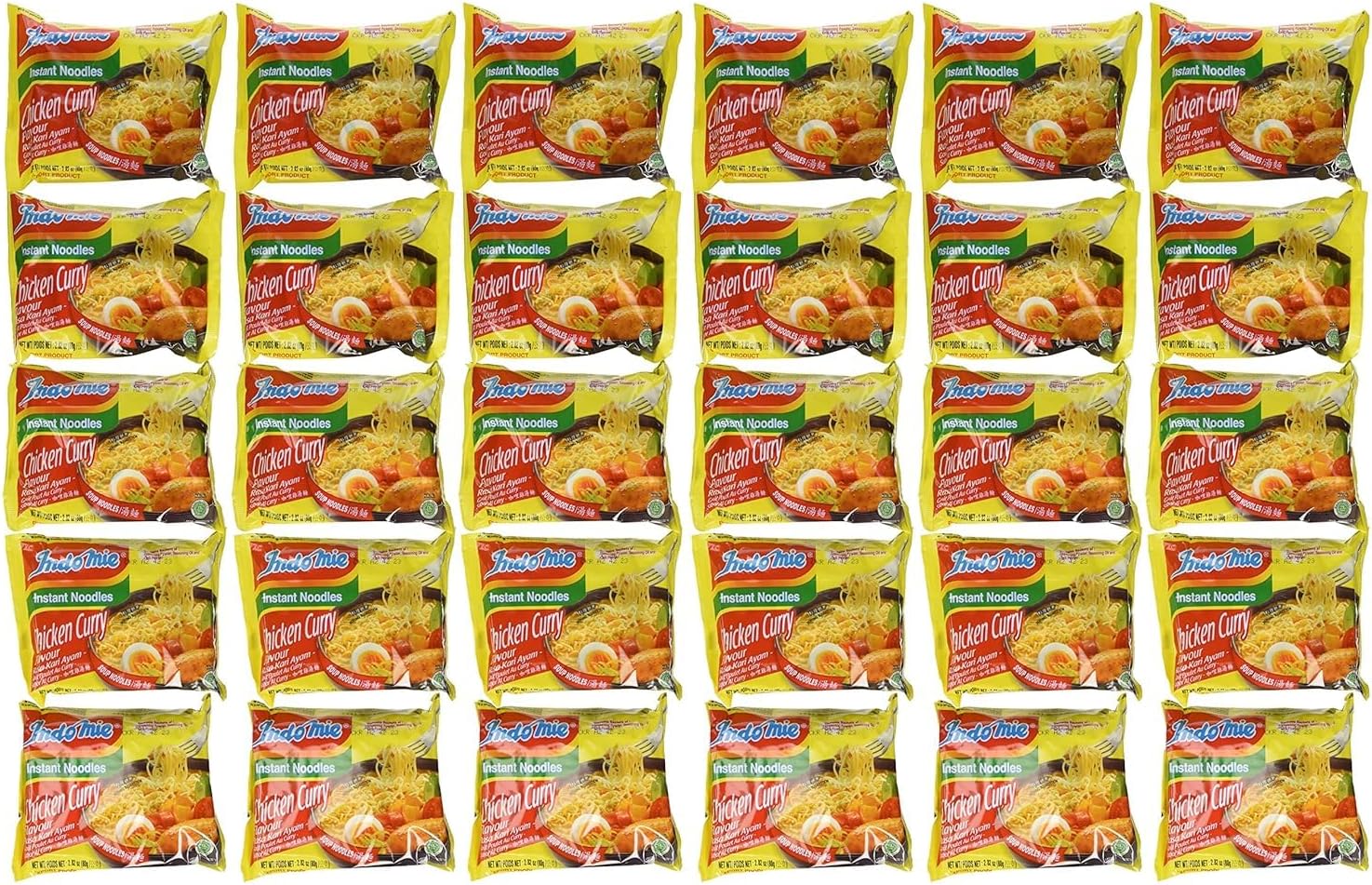 Indomie Instant Noodles Soup Chicken Curry Flavor for 1 Case (30 Bags), 2.82 Ounce (Pack of 30)