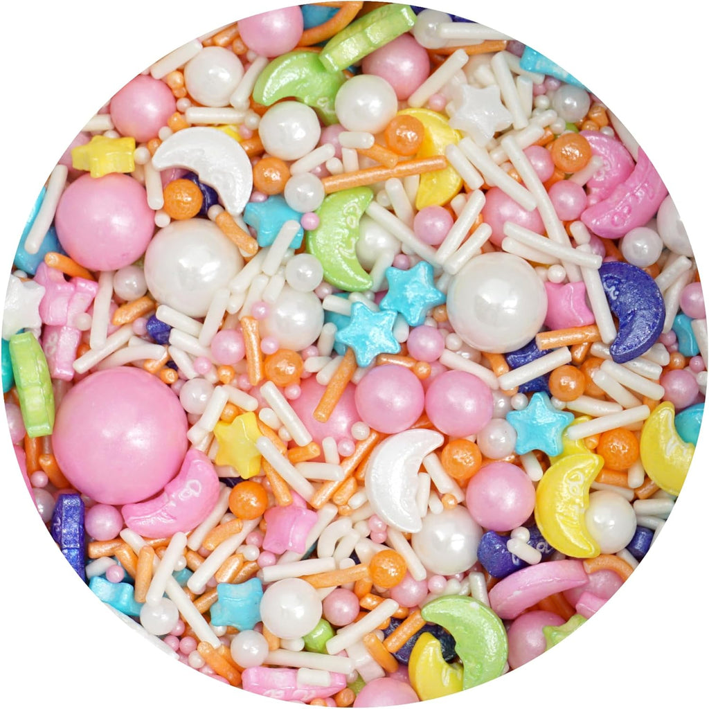 Moon & Stars Sprinkle Mix White, Blue, Yellow, Pink, Purple, Green, Orange 4.4 oz, Sprinkles For Cake Decorating, Baking, Ice Cream & More, The Hampton Candy Company