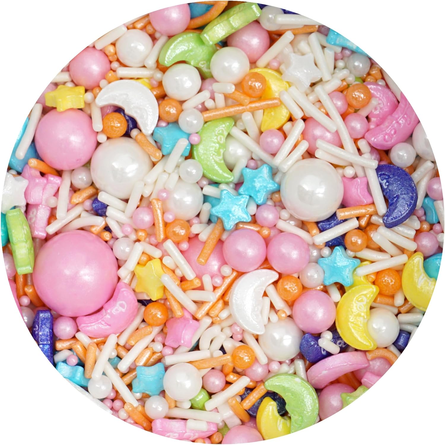 Moon & Stars Sprinkle Mix White, Blue, Yellow, Pink, Purple, Green, Orange 4.4 oz, Sprinkles For Cake Decorating, Baking, Ice Cream & More, The Hampton Candy Company