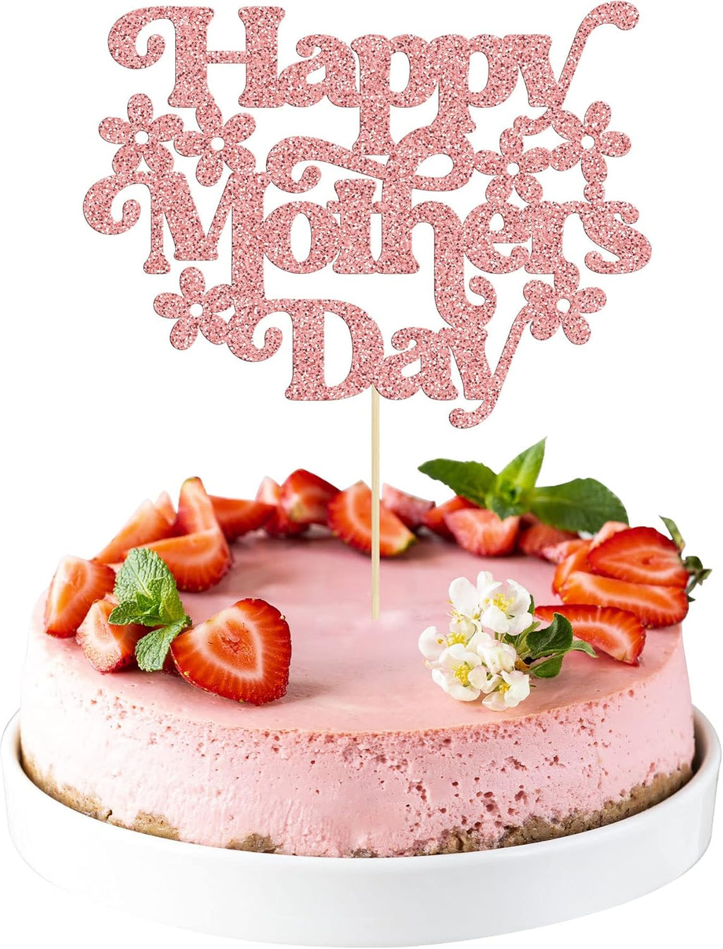 1Pcs Happy Mother's Day Cake Topper Glitter Best Mom Ever Cake Picks Flower Mom Cake Decorations for Happy Mother's Day Birthday Party Cake Decorations Supplies Gold
