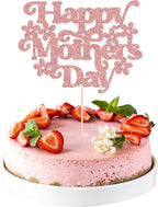 1Pcs Happy Mother's Day Cake Topper Glitter Best Mom Ever Cake Picks Flower Mom Cake Decorations for Happy Mother's Day Birthday Party Cake Decorations Supplies Gold