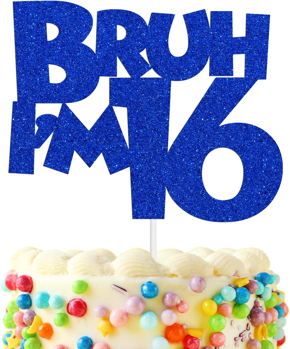 Bruh I'm 16 Cake Topper, Bro I'm 16, Happy Sweet 16, Happy 16th Birthday Party Decorations Supplies for Boys, Blue Glitter