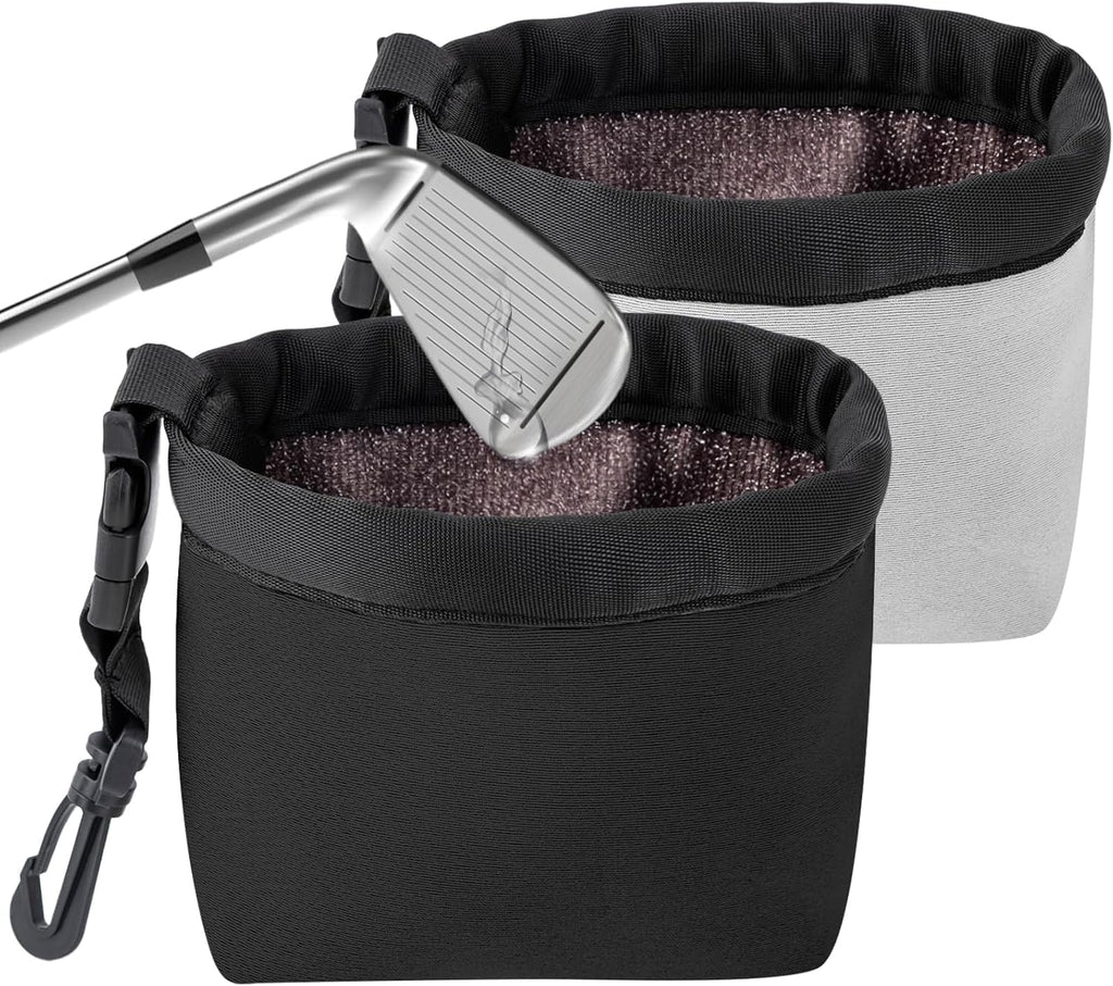 2 Pack Golf Club and Golf Ball Cleaner Bag, Portable Pocket Golf Ball Washer with Waterproof Microfiber Liner, Neoprene Golf Ball Cleaning Holder Pouch with Carabiner Clip - Best Golf Accessories Gift