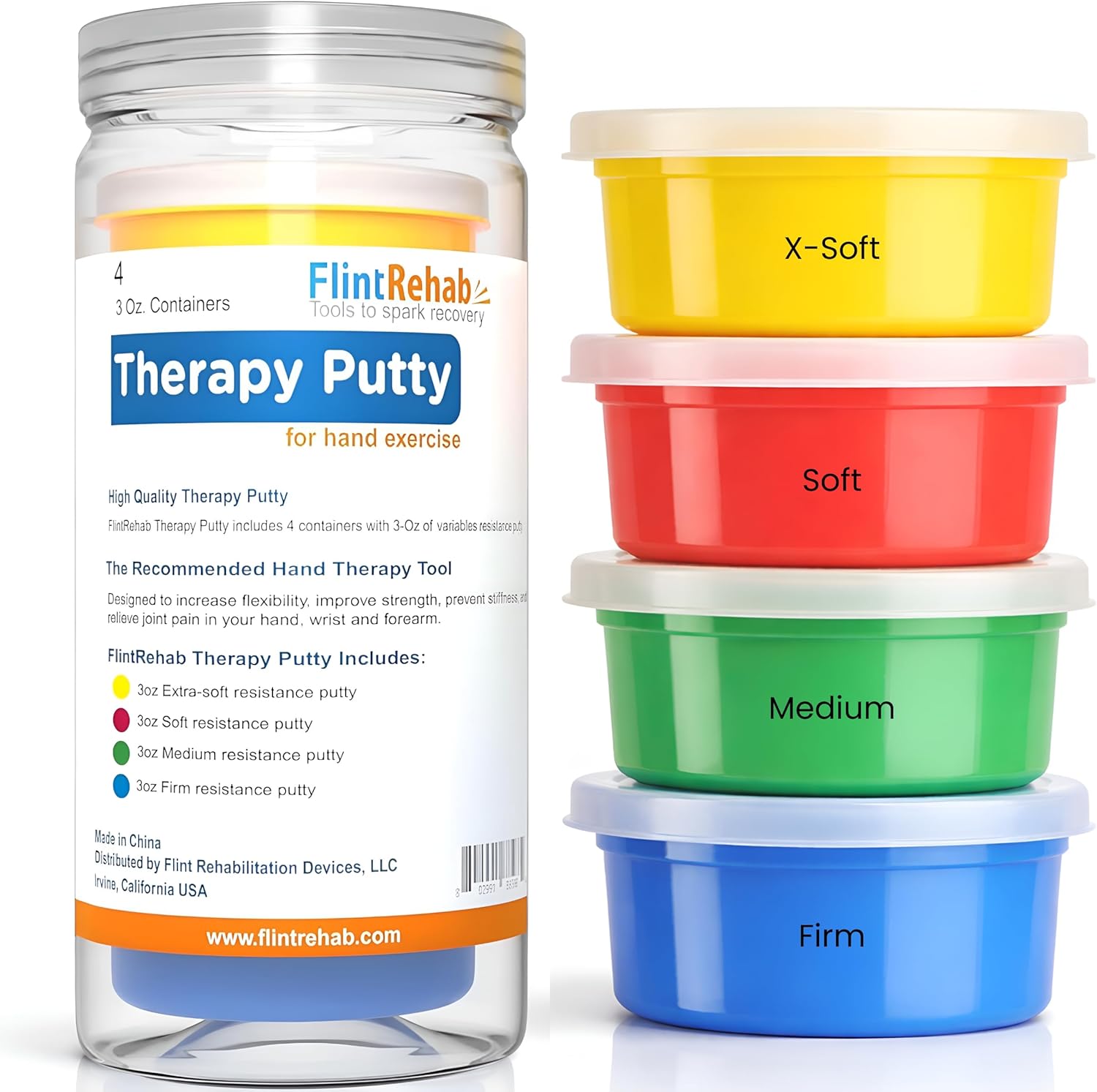 FlintRehab Therapy Putty for Teens & Adults (4 Pack, 3 Oz Each) - Putty for Hand Therapy, Fidgeting & Stress Relief - Non-Toxic Resistive Exercise Putty for Hand Strengthening