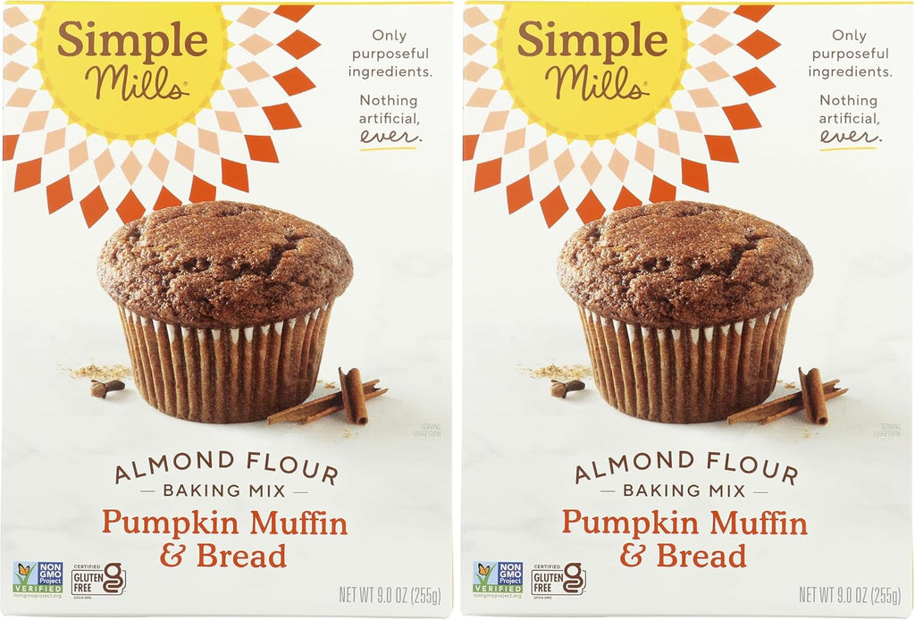 Simple Mills Almond Flour Baking Mix, Pumpkin Muffin & Bread Mix - Gluten Free, Plant Based, Paleo Friendly, 9 Ounce (Pack of 2)