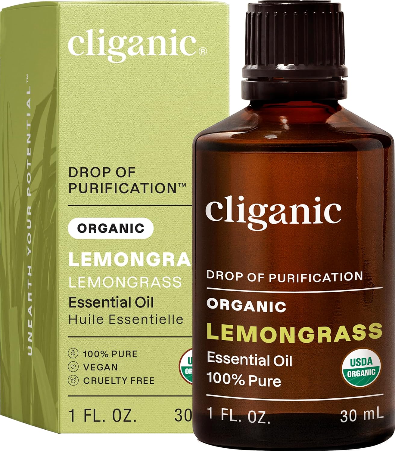 Cliganic Organic Lemongrass Essential Oil, 1oz - 100% Pure Natural Undiluted, for Aromatherapy Diffuser | Non-GMO Verified