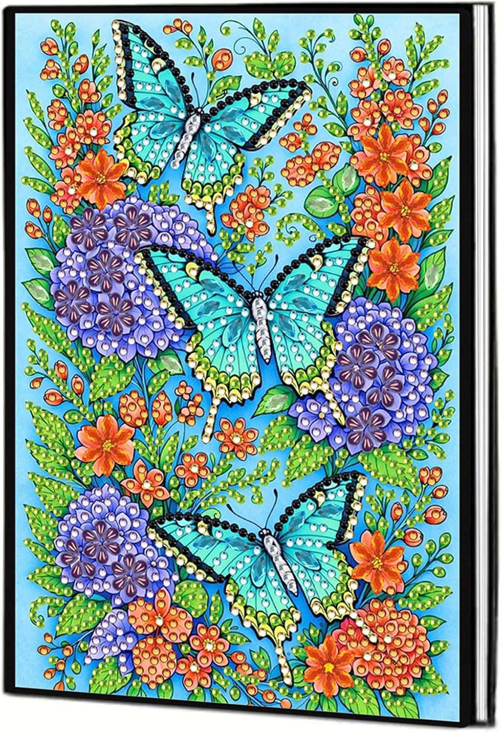 FRANDEK Diamond Art Painting Notebook Kit, Blue Butterfly A5 DIY Journal with 50 Blank Pages, Crystal Rhinestone Cover With Waterproof Canvas, Beginner Craft Set with Full Tools for Adults