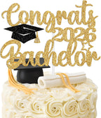 Congrats Bachelor Cake Topper, Finally Done with This B.S. Cake Decor, Class of 2026 Bachelor Degree College Graduation Party Decorations Supplies, Gold and Black