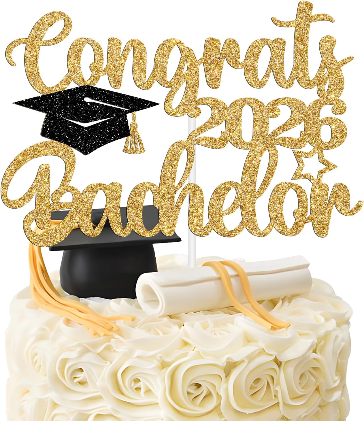 Congrats Bachelor Cake Topper, Finally Done with This B.S. Cake Decor, Class of 2026 Bachelor Degree College Graduation Party Decorations Supplies, Gold and Black