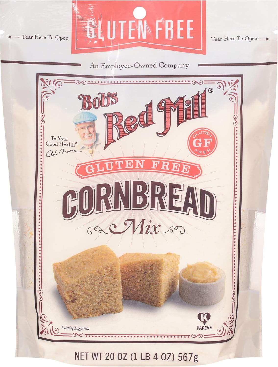 Bob's Red Mill Gluten Free Cornbread Mix, 20oz (Pack of 1) - Gluten Free, Kosher, Package makes one 9”x9” Pan or 12 Muffins - Moist, Light Texture
