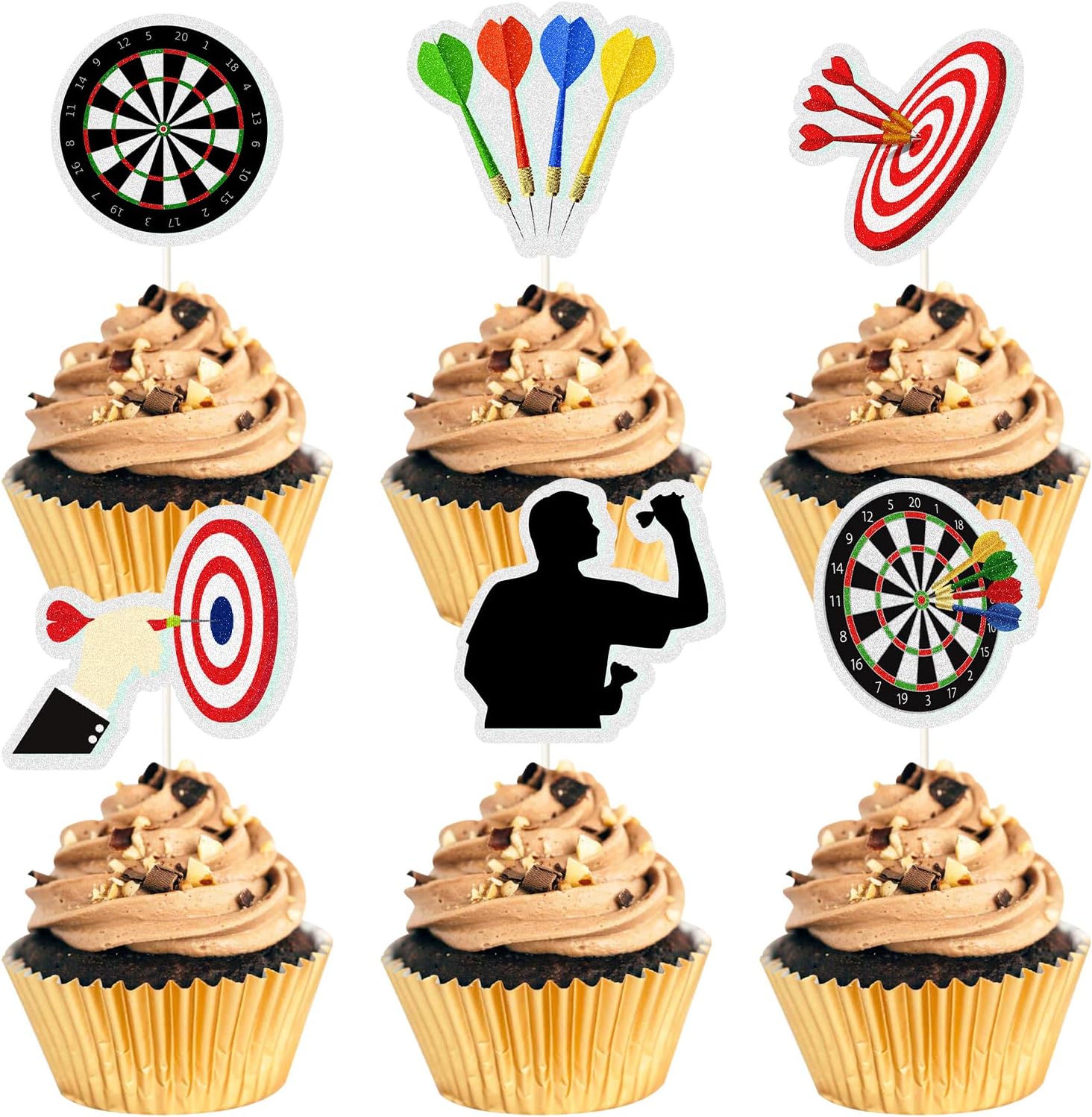 18 Pcs Darts Cupcake Toppers Darts Lovers Birthday Decorations Target Dart War Party Cake Picks Birthday Party Decors for Man