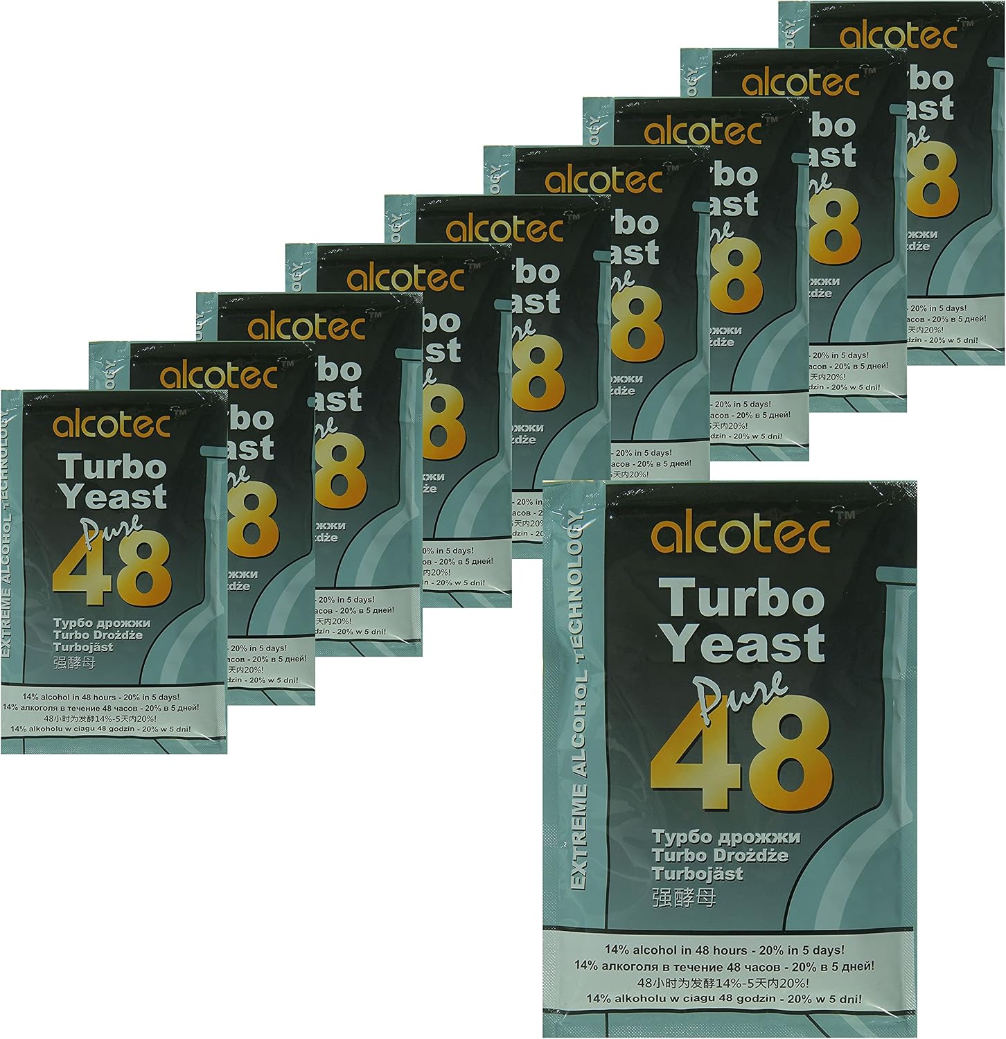 Alcotec 48 Hour Turbo Yeast | Brewers Yeast Powder| Wine Yeast for Wine Making | Dry Yeast | nutritional yeast | (Pack of 10)