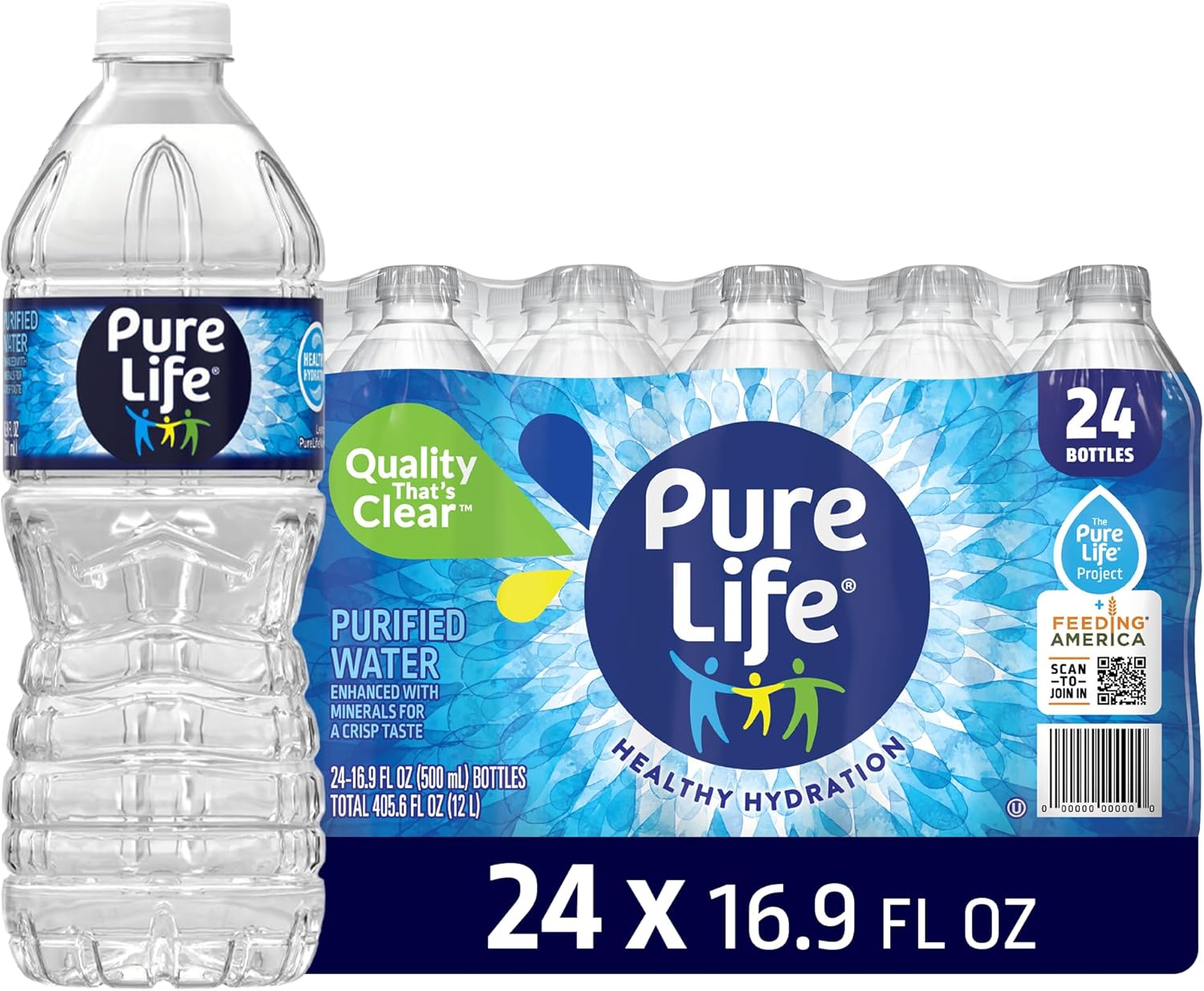 Pure Life Purified Water Bottles, 24 Pack - Still Bottled Water Enhanced with Minerals for a Crisp Taste, Plastic Bottles - 16.9 Fl Oz
