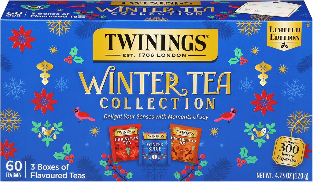 Twinings Winter Tea Collection, Limited Edition Holiday Gift Box, 20 Count (Pack of 3), Includes Christmas Tea, Winter Spice, and Gingerbread Joy, Enjoy Hot or Iced, 60 Teabags