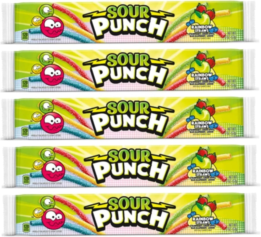 Sour Punch Fruity Mystery Straws Bundle 3 Items Gift Assortment 4.5 ounce pack each, 3 packs total (Rainbow)