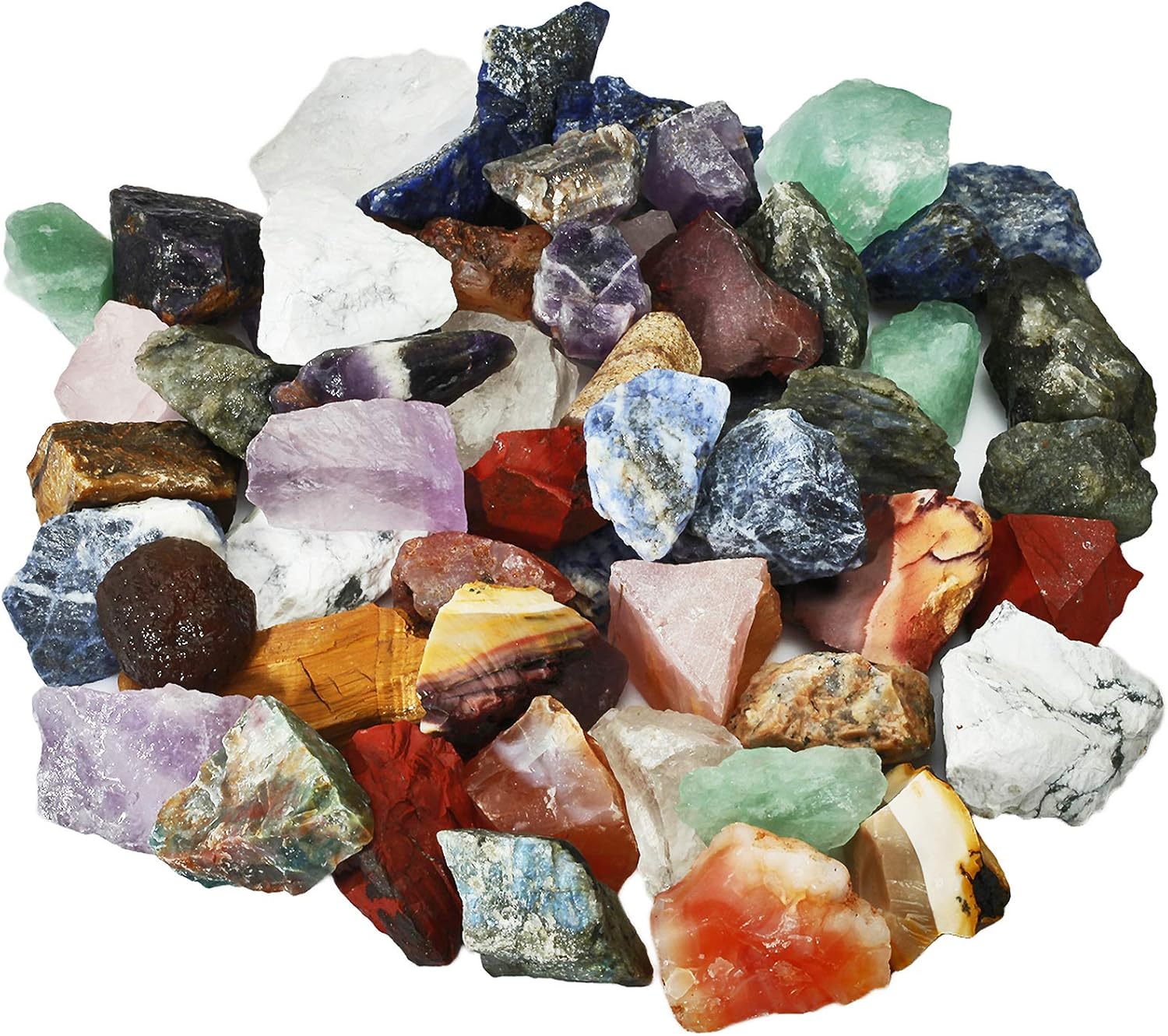 SUNYIK Natural Raw Stones Rough Rock Crystals for Tumbling,Cabbing,Assorted Stones,1pound(about 460 gram)