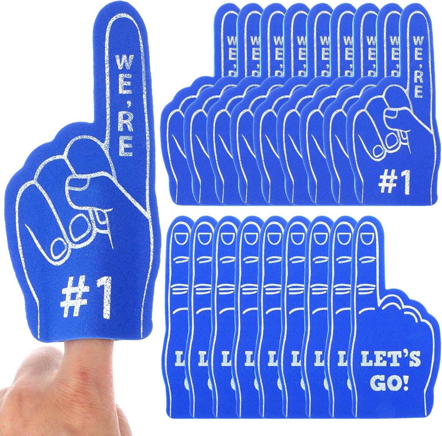 SHENLIU 18PCS Mini Foam Fingers, Baseball Fan Mini Foam Finger, Cheerleading Foam Finger We're #1 Sports Themed Party Supplies for Baseball Basketball Soccer Team Gifts(Blue)