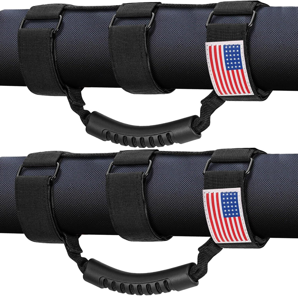 moveland Roll Bar Grab Handles with US Flag, 2 x Grip Handles for 1955-2023 Jeep Wrangler JL, JK, TJ, YJ & Jeep Gladiator Accessories - Upgrade Metal Buckle, Strong & Durable