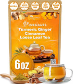TOG999, Premium 6oz Ginger Turmeric Cinnamon Loose Leaf Herbal Tea - Premium Quality Spiced Herbal Blend – Caffeine-Free, Non-GMO, Natural Dried Roots and Bark. Vegan-Friendly.