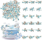 60 PCS Edible Airplane Cupcake Toppers Pilot Aviation Plane Cupcake Picks Edible Airplane Plane Cake Decorations for Airplane Theme Baby Shower Kids Boys Birthday Party Decorations Supplies Blue