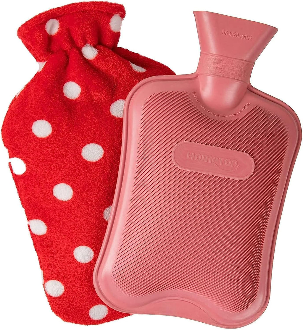 HomeTop Premium Classic Rubber Hot or Cold Water Bottle with Soft Fleece Cover