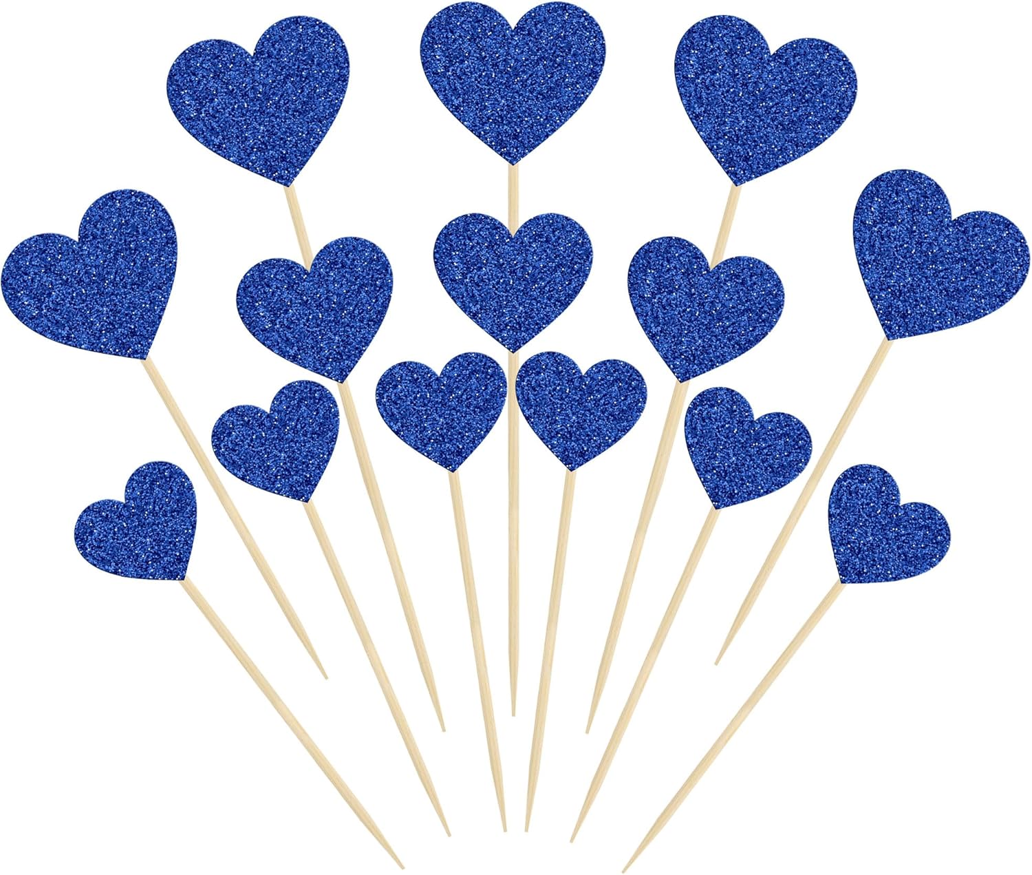 Gyufise 30Pcs Heart Cupcake Toppers Deep Blue Glitter Sweet Love Heart Cupcake Pick Decorations Valentine's Day Cake Decorations for Wedding Engagement Bridal Shower Birthday Party Supplies