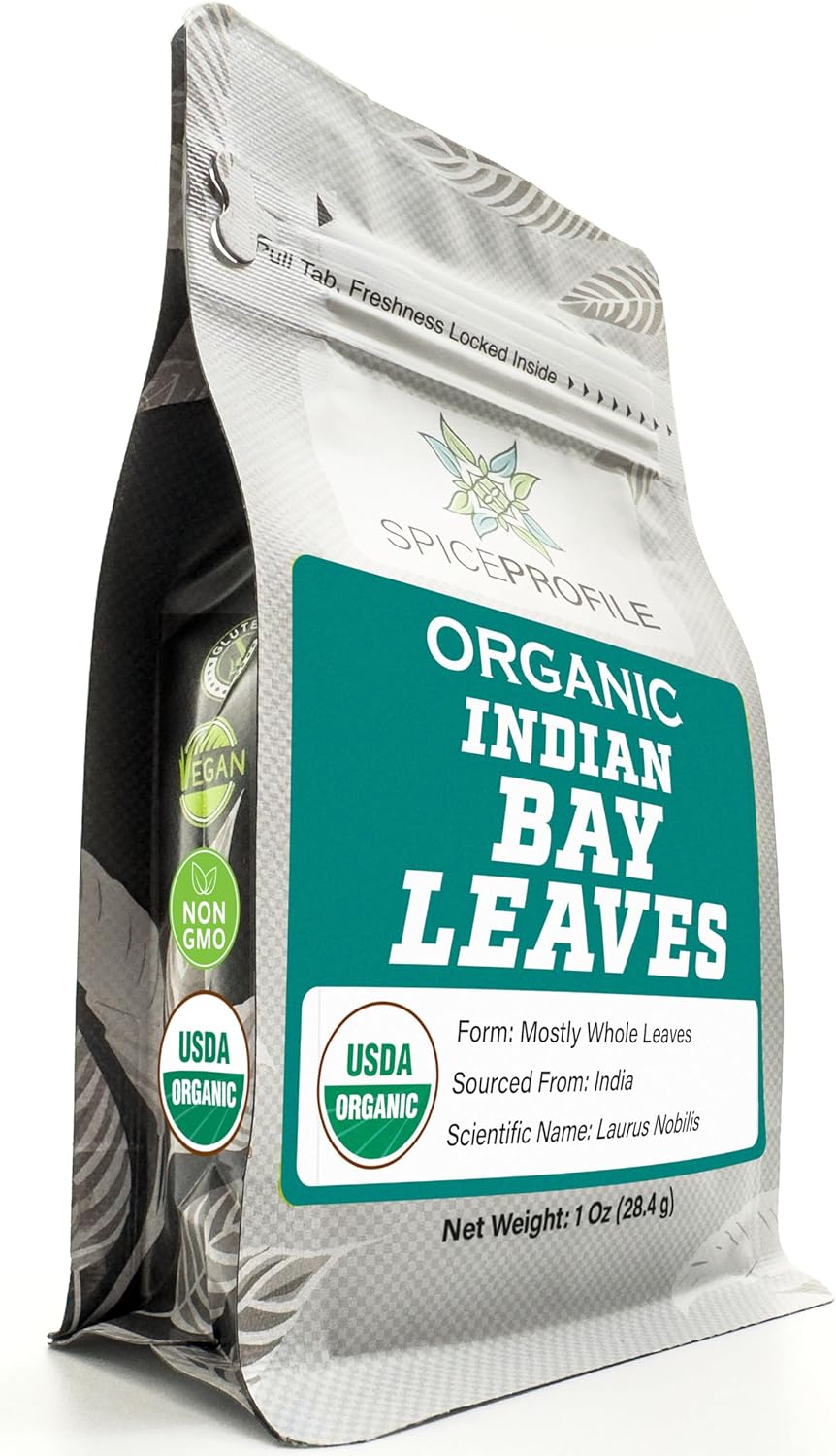 USDA Organic Bay Leaves, Lab Tested for Heavy Metals, Resealable 1oz Pouch, Tej Patta, Hojas de Laurel