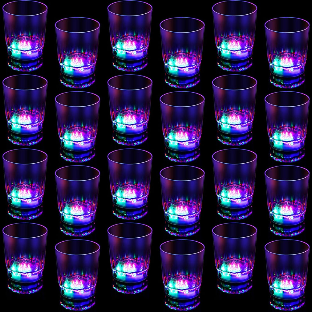 CHENGU 24 Pieces Light up Shot Glasses Party Favors for Adults, LED Flash Light up Drinking Cups Plastic Blinking Barware, Glow in the Dark Party Supplies for Night Club Bar Birthday Wedding Disco