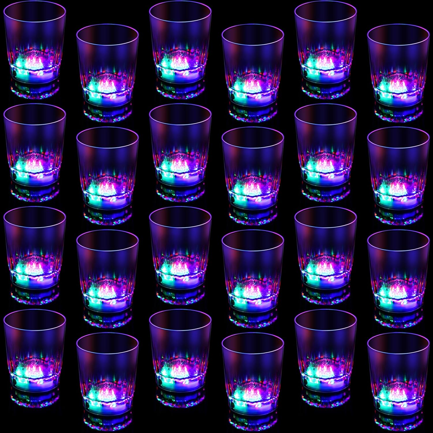 CHENGU 24 Pieces Light up Shot Glasses Party Favors for Adults, LED Flash Light up Drinking Cups Plastic Blinking Barware, Glow in the Dark Party Supplies for Night Club Bar Birthday Wedding Disco