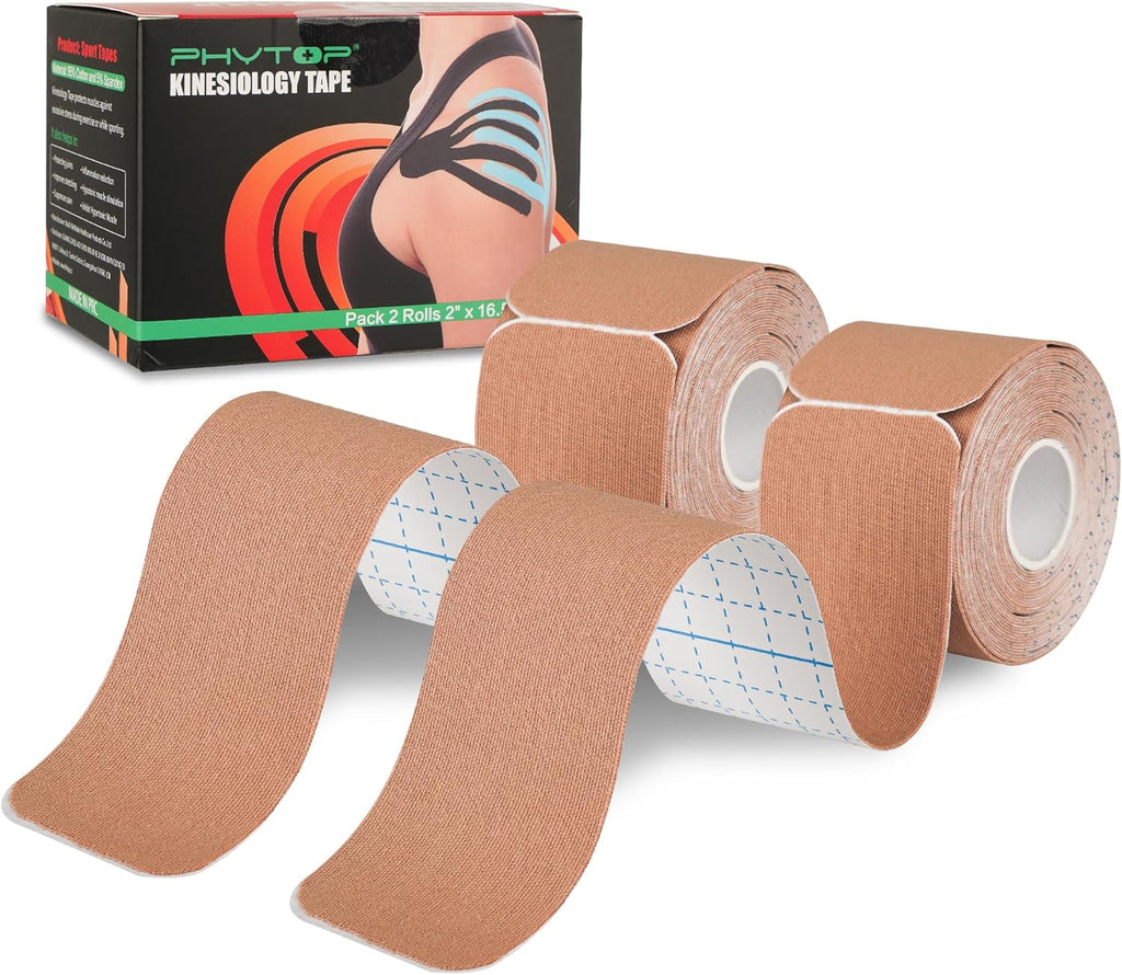 Kinesiology Tape Precut Strips (40 Count, 10") | Latex-Free Muscle Tape for Sports | Cinta Kinesiologica Ideal for Knee, Shoulder, and Elbow Support (Beige)