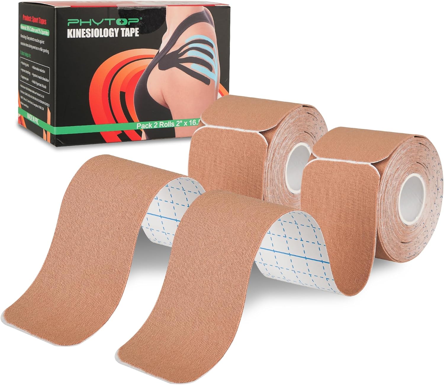 Kinesiology Tape Precut Strips (40 Count, 10") | Latex-Free Muscle Tape for Sports | Cinta Kinesiologica Ideal for Knee, Shoulder, and Elbow Support (Beige)