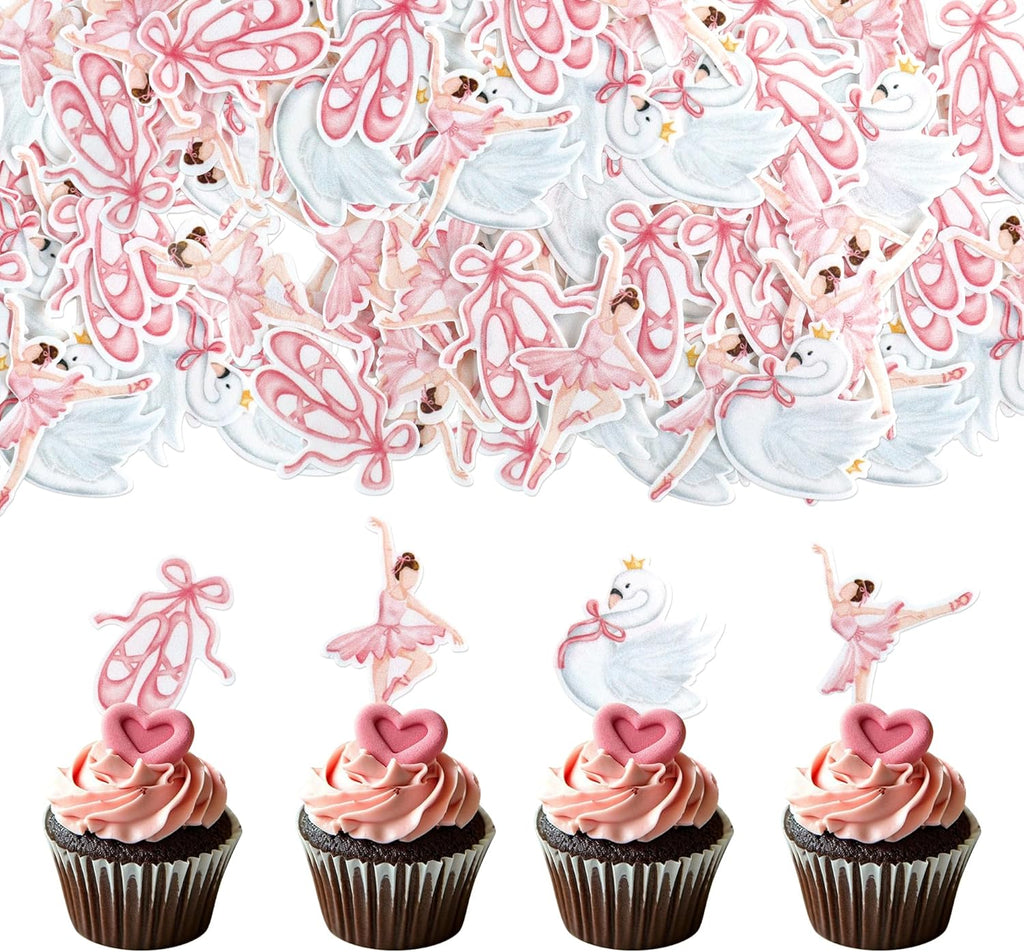 Ercadio 40 PCS Edible Ballerina Cupcake Toppers Pink Ballet Dancer Girl Cupcake Drink Topper Picks Dancing tutu Cake Decorations for Baby Shower Theme Ballet Girl Birthday Party Supplies