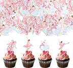 Ercadio 40 PCS Edible Ballerina Cupcake Toppers Pink Ballet Dancer Girl Cupcake Drink Topper Picks Dancing tutu Cake Decorations for Baby Shower Theme Ballet Girl Birthday Party Supplies