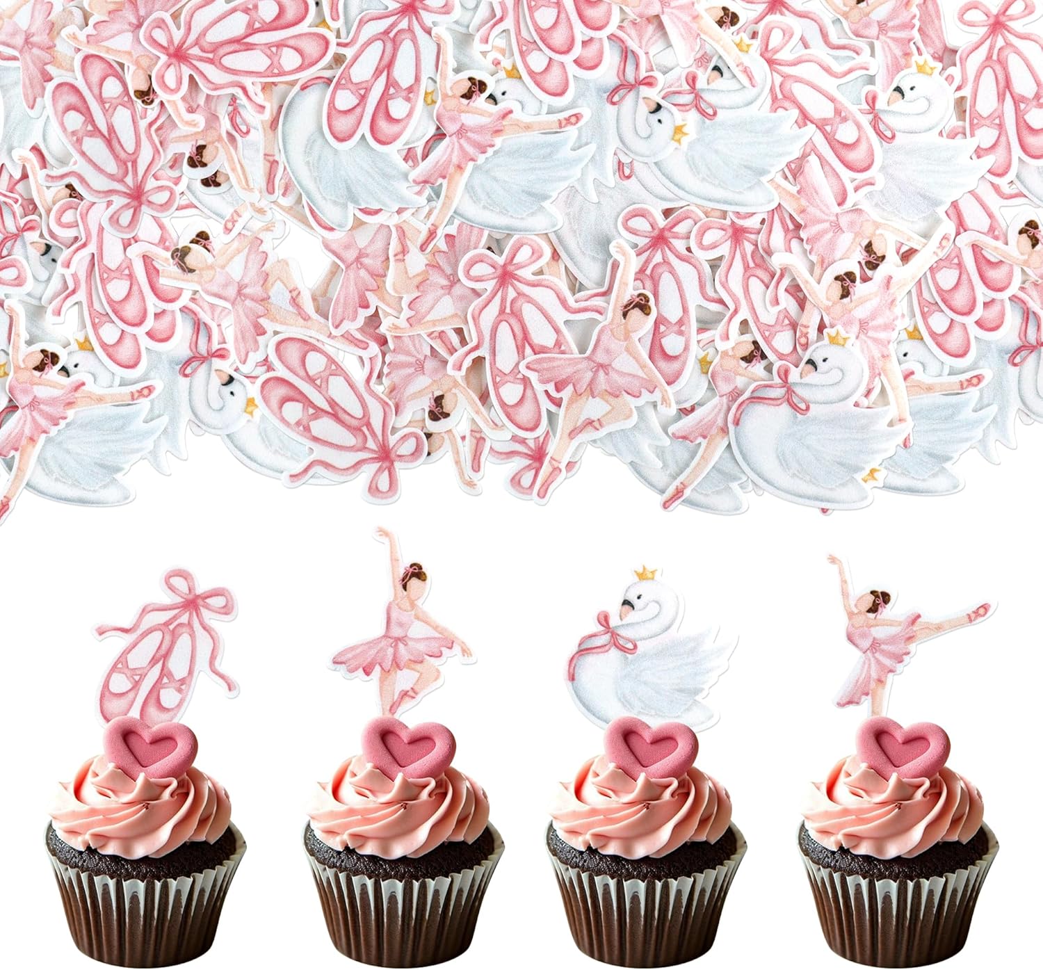 Ercadio 40 PCS Edible Ballerina Cupcake Toppers Pink Ballet Dancer Girl Cupcake Drink Topper Picks Dancing tutu Cake Decorations for Baby Shower Theme Ballet Girl Birthday Party Supplies