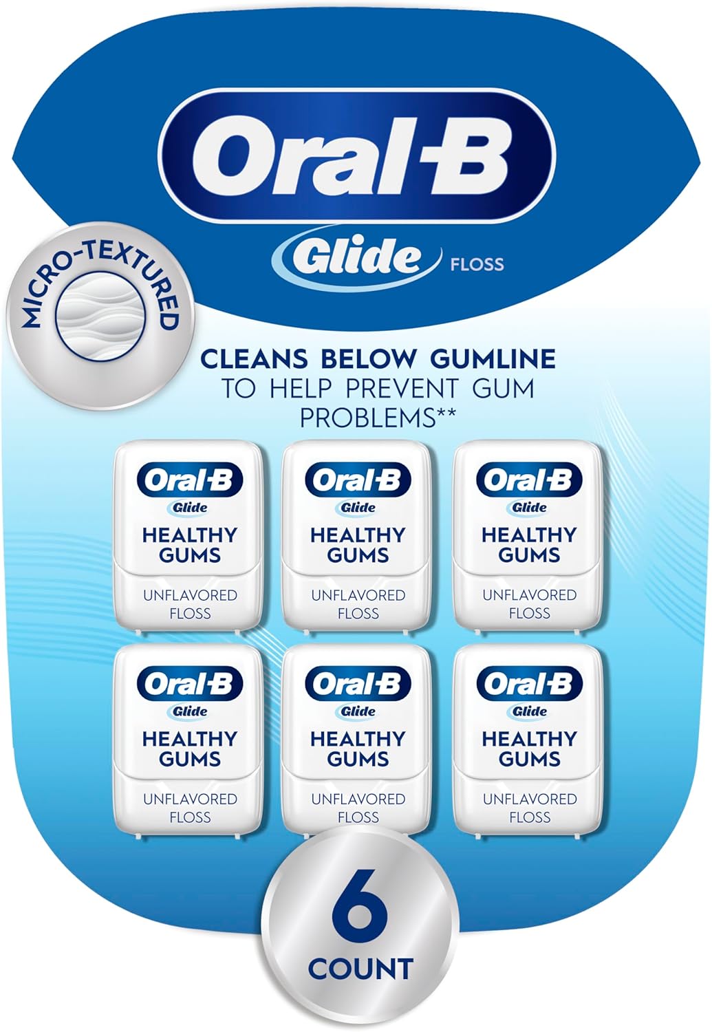 Oral-B Glide Healthy gums, unflavored floss 50M (Pack of 6)