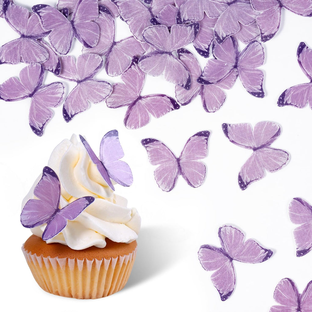 60 Pcs Purple Butterfly Decorations, Purple Edible Butterflies, Edible Wafer Paper Butterflies for Cake Decorating, Cupcake Toppers, Cakecircles
