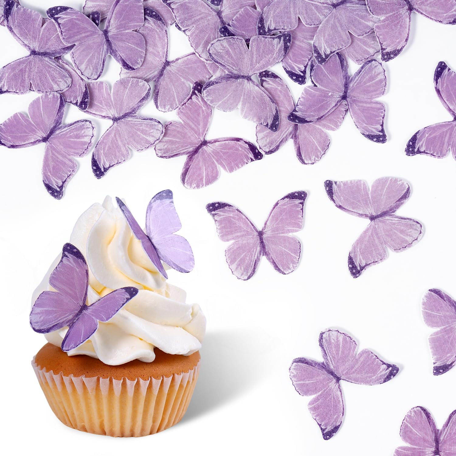 60 Pcs Purple Butterfly Decorations, Purple Edible Butterflies, Edible Wafer Paper Butterflies for Cake Decorating, Cupcake Toppers, Cakecircles