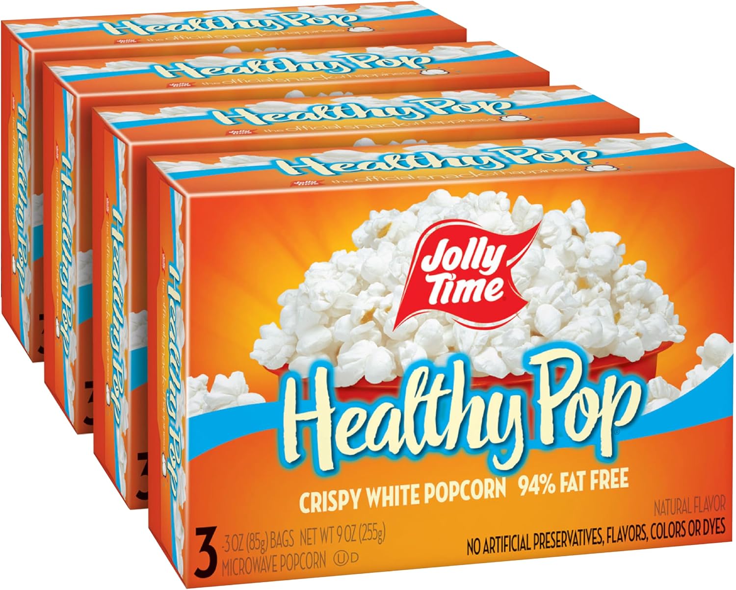 Jolly Time Healthy Pop Microwave Popcorn, Low Fat Gluten Free Non-GMO, 3oz Sharing Bag, 3 Bags Per Carton (Healthy Pop - Crispy N' White, 3 Ounce (Pack of 12))