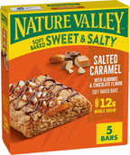 Nature Valley Soft Baked Sweet and Salty Bars, Salted Caramel, Made with Whole Grain, 5 Bars, 6.2 oz
